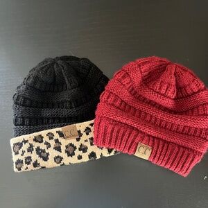 CC Classic Cable Knit Beanies Burgundy/Black/Leopard